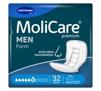 MoliCare Premium Form Men | 6 Drops | Large Incontinence Pads | Front Absorbent Core | Instant Dry Feeling All Day | Soft Material | Pack of 32 | Absorbs up to 2441ml