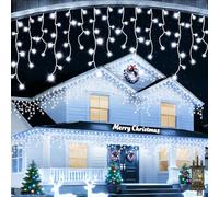 320 LED Icicle Christmas Lights Outdoor 10M Fairy String Lights Cool White | 8 Modes Timer Connectable Waterproof 60 Drops Hanging Lights for House Roof Fence Window Garden Stairs Wall Holiday Party
