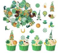 320 Pack Edible St. Patricks Day Cupcake Toppers Wafer Paper Shamrock Leprechauns Irish Holiday St Patrick's Day Cupcake Picks Saint Patricks Day Cake Decorations Party Supplies