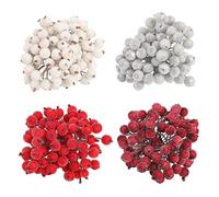 320 Pcs Artificial Fruit & Berry Mini Christmas Holly Berries Wired Stem Foam Flower Fake Fruit For Tree Decoration Wreath Garland Making