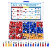 320 Pcs Electrical Connectors, Insulated Crimp Connectors, Auto Car Male/Female Wire Electrical Terminals Set, Spade Bullet Butt Fork Ring Wire Crimps Terminals Connectors, Red/Yellow/Blue