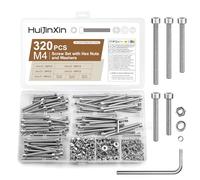 320 Pcs M4 Screws Set, Assorted Nuts and Bolts Set, Hex Socket Head Cap Screws Bolts and Nuts Sets, Stainless Steel Hex Socket Cap Head Machine Screw Assortment with Washers for DIY Repair