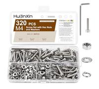 320 PCS M4x18mm Bolts Set, Machine Screws Nuts and Bolts Assortment, Stainless Steel Hex Socket Head Cap Screws Bolts and Nuts Set, Hex Socket Screw with Lock & Flat Washers Sets