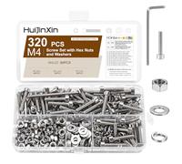 320 PCS M4x20mm Bolts Set, Machine Screws Nuts and Bolts Assortment, Stainless Steel Hex Socket Head Cap Screws Bolts and Nuts Set, Hex Socket Screw with Lock & Flat Washers Sets