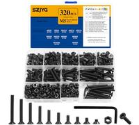 320 Pcs M5 Screws Set, Black Countersunk Bolts and Nuts Set, Machine Screws Assorted Nuts and Bolts, Flat Head Hex Socket Head Screw Assortment Kit