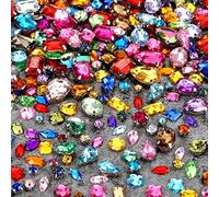 320 Pieces Sew on Rhinestone Glass Crystals Acrylic Gems with Hole Silver Prong Setting Flatback Claw Mix Shape Mix Size for DIY Crafts Dress Clothes Shoes Bag Decorations