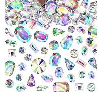 320 Pieces Sew on Rhinestone Sew Crystals Acrylic Gems Sewing Claw Rhinestone Flatback Gemstones with Hole Silver Prong in Mix Shape Mixed Size for DIY Crafts Clothes Shoes Bag Decoration (Crystal AB)