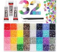 32000 Pcs 40 Colors Resin Jelly Rhinestones for Bedazzling, 3mm Multicolor Flatback Gems for Crafting, Bedazzling Kit with 3pcs B7000 Glue for Nail Glitter, Shoes, Clothing & DIY (32 Colors)