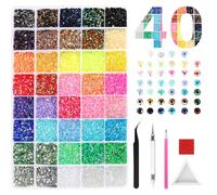 32000 Pcs Bedazzling Kit Flat Back Rhinestones, 40 Colours 3mm Flatback Resin Jelly Rhinestones, Gems for Nail Art, Diamond Art, Crafting & DIY Clothing, with Tweezer, Pick Up Pen and Storage Tray