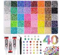 32000Pcs Resin Rhinestones 3mm Multicolor Flat Back Round Crystal Suitable with Tweezers, Wax Pencil und 3Pcs 10ml Jewelry Glue for DIY Crafts Nail Art Face Painting Clothing (D: 32000Pcs + 3Pcs Glue)
