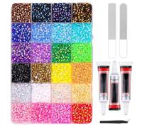 32000Pcs Resin Rhinestones Bedazzling Kit, 3mm Flatback Resin Rhinestones Kit for Bedazzling, Multicolor Gems for Nail Art, Includes 3 Pcs 10ml Jewelry Glue and Application Pen (24color 24000pcs)