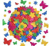 320Pcs Foam Stickers,Glitter Foam Flower Butterfly Shape Sticker Self Adhesive,Colourful Flower Sticker for Greeting Card DIY Crafts Scrapbook Classroom Supplies School Project Decor(Flower&Butterfly)