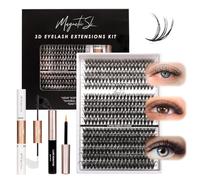 320PCS Individual Eyelashes Kit DIY Lash Extension Kit with Russian Cluster Lashes Glue Bond and Seal and Lash Tweezers 11-20mm Wispy False Eyelashes D Curl Lashes Individual Cluster (30D+40D+60D KIT)