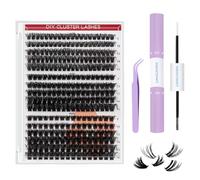 320Pcs Soft Natural Cluster Lashes Kit, 60D+80D+100D DIY Extension Kit, False Eyelash Clusters Thick, 8-16mm Volume Individual Lashes Kit, Black Wispy Individual Eyelashes Kit for Makeup Parties