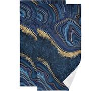 321 Hand Towels Set Of 2 Navy Blue Navy Blue And Gold Marble Portable Holiday Swim Towel Lightweight Pilates Beach Towel Golf Travel Towel, 40X70Cm