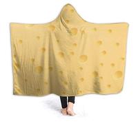 321DESIGN Funny Food Texture Cheese Flannel Fleece Wearable Hooded Blanket for Adults, Teen, Kids, Cozy Throw for Sofa, Travel (Small 40x50 in)