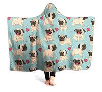 321DESIGN Pug Pet Dog Wearable Blanket Fleece Hooded Robe Cloak Throw Quilt Poncho Microfiber Sherpa Plush Warm Wrap Multiple-Size Child(50"x40"in)