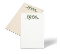321Done Blank Greenery Note Cards, Made in USA - 4x6 Thick, Heavy Cardstock, Pretty, Cute Simple Green Leaves Design on White, No Envelopes - Pack of 50