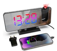 321Wasay Led Projection Alarm Clock, Digital Clock Projector Clocks Bedroom, Digital Alarm Clock Bedside, Electronic Smart Clock for Bedrooms (black with adapter)