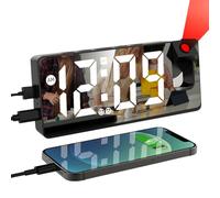 321Wasay LED Projection Alarm Clock, Projector Alarm Clock for Bedroom Ceiling, Projector Projection Clocks for Bedrooms, Digital Alarm Clocks Bedside with Temperature (black with USB cable)