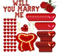 3249pcs Proposal Decoration Anniversary Valentines Day Decoration Romantic Special Night Decor Bedroom Decor Rose Petal LED Hearts "WILL YOU MARRY ME" Balloon Heart Candle Artificial Rose Heart String