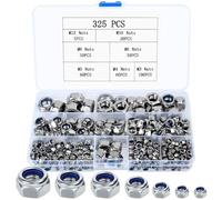 325 Pcs Nyloc Nuts, Lock Nuts, Assorted Self Locking NutsNylon Inserts NutsLocknut Fastening Hexagonal Nut for Bolts & Screws, Hex NutsM3 M4 M5 M6 M8 M10 M12
