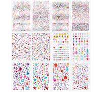 3262pcs Gem Stickers for Crafts, 12 Sheets Self Adhesive Rhinestone Stickers, Multi-Coloured Stick on Gems for Kids Crafts, Scrapbooking, Card Making, Phone Cases & Party Decorations
