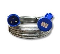 32A 3 Pin 15 Metre Steel Armoured Extension Lead Single Phase 230V Blue IP44 IEC 60309 2P+E 3x4mm² Heavy Duty SY Braided Cable Tested