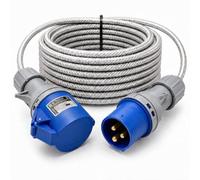 32A 3 Pin 230V 25m Blue Industrial Single Phase Extension Lead - 32 Amp, 3G4mm² SY Steel Wire Braided Cable, IP44, CE Marked IEC 60309 2P+E Components (25 Metre)