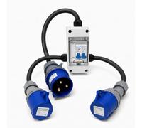 32A 3 Pin 230V MCB Distribution Box to 2x16A UK Sockets | Individually C16 Protected Outputs, HO7RN-F Cable, CE Marked Industrial Connectors