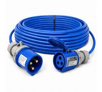 32A 3 Pin 240V 20m Blue Industrial Single Phase Extension Lead - 32 Amp, 3G4mm² Arctic Grade Cable, IP44, CE Marked IEC 60309 2P+E Components (20 Metre)