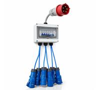 32A 5 Pin 3 Phase to Single Phase Distribution Box - 6 x 16A Type C MCB Outputs - IP65 Industrial Power Splitter - IEC 60309 Site & Workshop Power