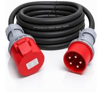 32A 5 Pin 415V 20m Red Industrial 3 Phase Extension Lead - 32 Amp, 5G6mm² H07RN-F Rubber Cable, IP44, CE Marked IEC 60309 Components (20 Metre)