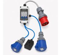 32A 5-Pin 415V 3-Phase MCB Distribution Box to 32A, 16A & 13A UK Outputs