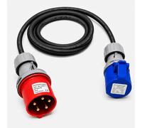 32A 5 Pin 415V to 16A 3 Pin 230V 1m Industrial Adaptor Lead - 3G2.5mm² H07RN-F Rubber Cable, IP44, CE Marked IEC 60309 Connectors (1 Metre)
