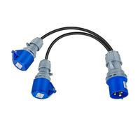 32A Plug to 2 x 16A Sockets, 2 Way Caravan Hook Up Cable, Splitter Distributor Generator Caravan Electric Adapter with 0.3M Connection Cable, 32 amp to 16 amp Adaptor