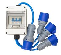 32A to 3 x 16A 3 Pin Single Phase MCB Splitter Box - 230V Blue IP44 Splashproof - IEC 60309 2P+E - Arctic Grade Cable - 16A MCB Protected Outlets - PAT Tested