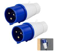 32Amp Plug Socket,2PCS 2P+E Blue Connector Socket with Male/Female Locking Mechanism,Industrial Plug 1-Phase 3 Pin Waterproof IP44 32A 220-250V for Construction Industry Sites Applications