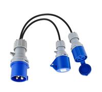 32amp Splitter Cable -32amp Plug to 2x 16A Sockets，240V Caravan Electric Adapter,IP44 Splitter Socket,2 Way Hookup Converter Cable, for Caravans,Mobile Homes,Motorhomes