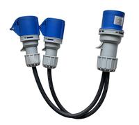 32amp to 2x16amp Caravan Hook Up Splitter, 240V IP44 Caravan Electric Adapter, 34CM Black Generator Cable for Camping Motorhome