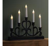 32cm Battery Operated Light up Black Metal Christmas Candlebridge with 5 LEDs