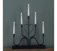 32cm Battery Operated Light up Black Metal Heart Christmas Candlebridge with 5 Warm White LEDs