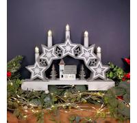 32cm Battery Operated Star and Village Candle Bridge Christmas Decoration Samuel Alexander Grey One Size