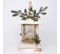 SHATCHI 32cm Battery Operated Wooden Lantern Lamp LEDs Glitter Snow Covered Indoor Christmas Decorations, Wood, Cool White