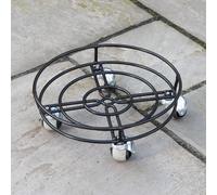 32cm Black Metal Garden Flower Plant Pot Trolley on Castor Wheels