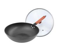 32cm Cast Iron Wok Frying Pan with Lid, Nonstick Stir-Fry Pan with Flat Bottom,Suitable for Induction Cooker Oven-with Lid
