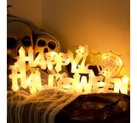 32CM Halloween Neon Window Lights Happy Halloween Decorations Lights Battery Operated LED Halloween Hanging Sign for for Indoor Outdoor Home Window Bars Halloween Party Decorations (Warm Light)
