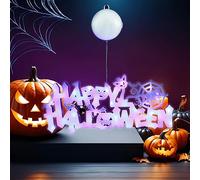 32CM Halloween Neon Window Lights Happy Halloween Decorations Lights Battery Operated LED Halloween Hanging Sign for for Indoor Outdoor Home Window Bars Halloween Party Decorations (Purple Light)