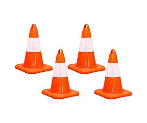 32CM High Visibility Safety Cone | Bright Orange Traffic Cone with Reflective Tape | Durable PVC Cone for Roadside Emergencies, Driving Practice, Sports Training & Maintenance Areas - Set of 4