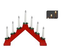 32cm Red Wooden Festive 7 Flickering Flameless LED Christmas Candle Bridge